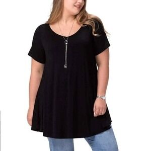 Lapasa Tunic Top Womens M‎ Black V Neck A Line Stretch Silky Rayon Blend NWT